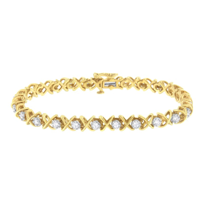 Pulsera de eslabones de diamantes de 1 ct con baño de oro amarillo de 10 quilates (claridad JK, color I1-I2) - Talla 7"