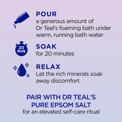 Dr Teal's Foaming Bath med rent Epsom-salt, søvnblanding med melatonin, lavendel og kamille-essensielle oljer, 34 Fl Oz (pakke med 4) (emballasjen kan variere)