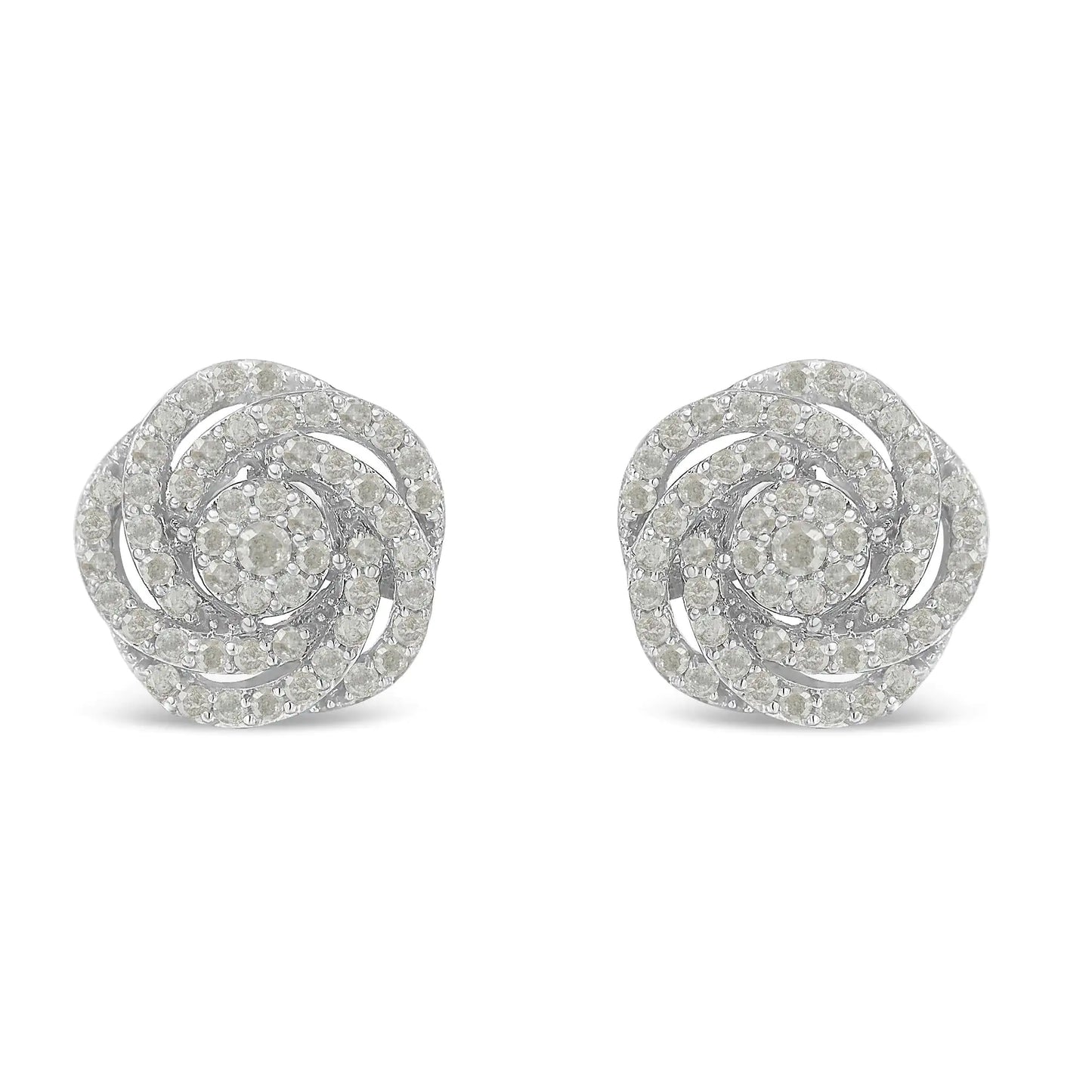 Aretes de oro blanco de 10 k con diamantes de talla rosa y racimo floral (1 ct, color IJ, claridad I2-I3)