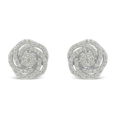 Aretes de oro blanco de 10 k con diamantes de talla rosa y racimo floral (1 ct, color IJ, claridad I2-I3)