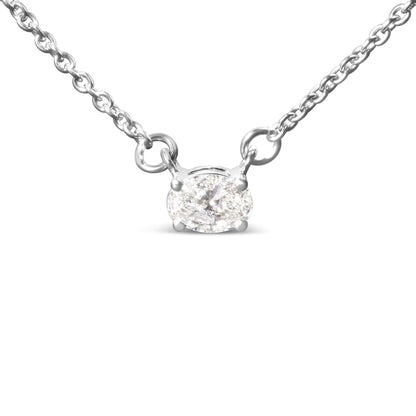 14K White Gold 1/4 Cttw Lab Grown Oval Solitaire Diamond East West 18" Pendant Necklace (G-H Color, VS2-SI1 Clarity)