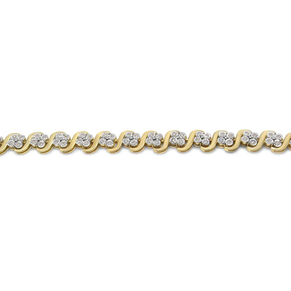 Pulsera de plata de ley 925 bañada en oro amarillo de 10 quilates con eslabones "S" de 18,3 cm y diamantes de 1,0 quilates (color JK, claridad I1-I2)