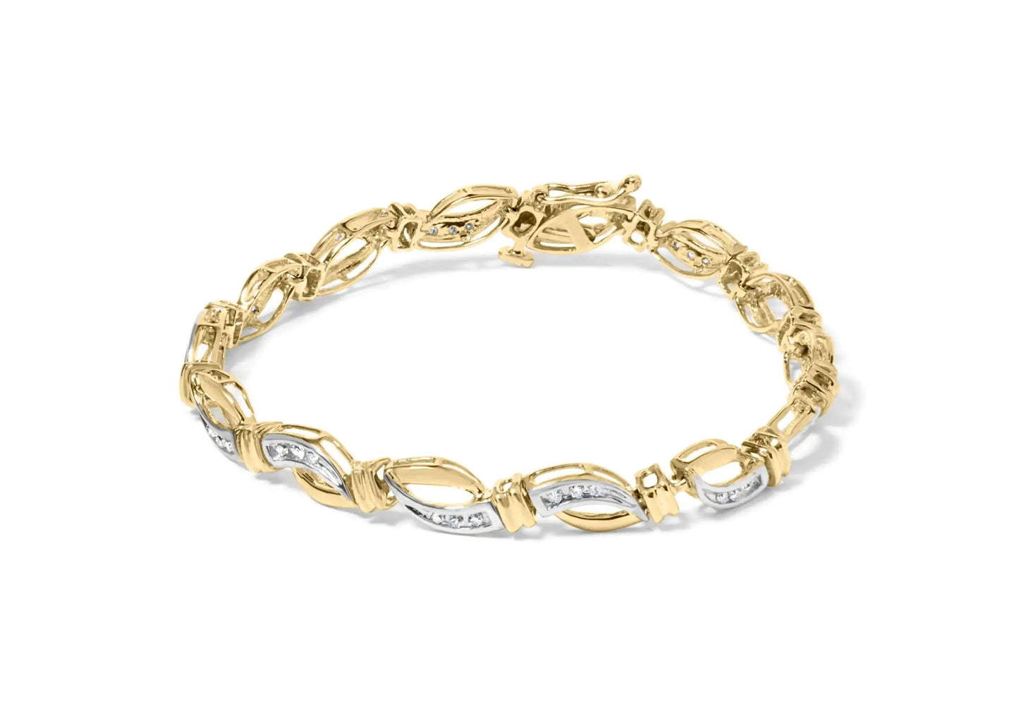 Pulsera de tenis de oro amarillo y blanco de 10 quilates con diamantes engastados en canal de 1/2 ct y eslabones infinitos de 7" (color HI, claridad I1-I2)