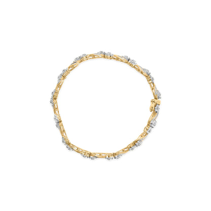 10k Yellow Gold 3.00 Cttw Round-Cut and Baguette-Cut Floral Link 7.25" Bracelet (I-J Color, I1-I2 Clarity)