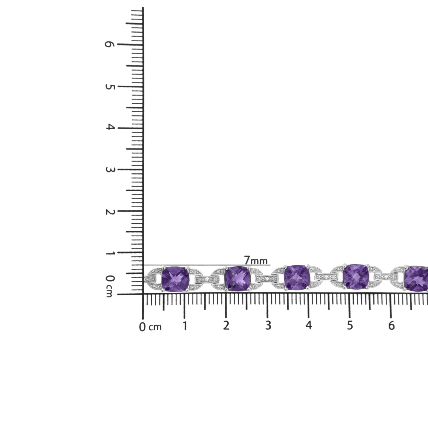 .925 纯银 7 毫米垫形切割紫水晶宝石和钻石网球链手链（IJ 颜色，I1-I2 净度）- 尺寸 7 英寸
