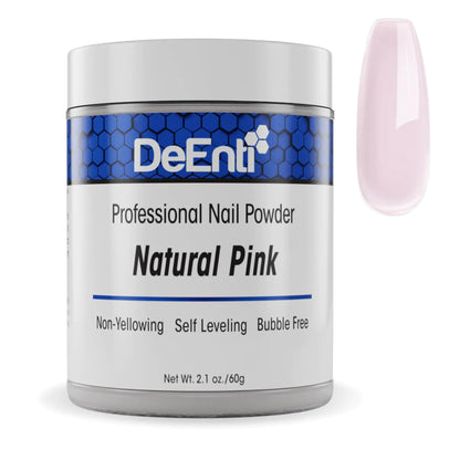 DeEnti akryl neglepulver, 2 oz naturlig rosa akryl pulver dip for negler, blandet pulver klar og rosa blanding, langvarig salongkvalitet, boblefritt profesjonelt neglepulver for manikyr neglekunst 2 unse