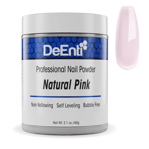 DeEnti akryl neglepulver, 2 oz naturlig rosa akryl pulver dip for negler, blandet pulver klar og rosa blanding, langvarig salongkvalitet, boblefritt profesjonelt neglepulver for manikyr neglekunst 2 unse