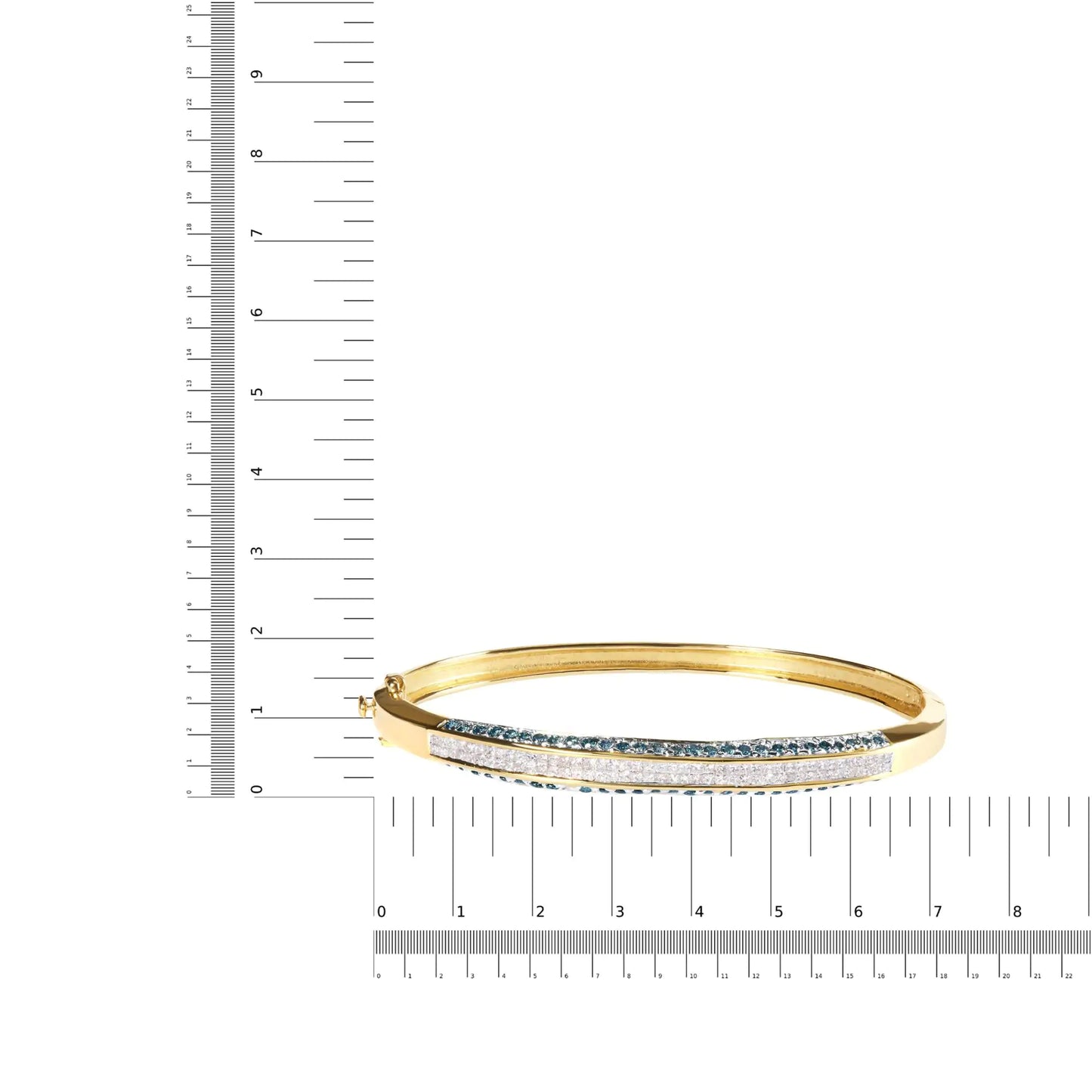 14K Yellow Gold 2.0 Cttw Treated Blue and White Diamond Bangle Bracelet (H-I Color, SI2-I1 Clarity) - Size 7