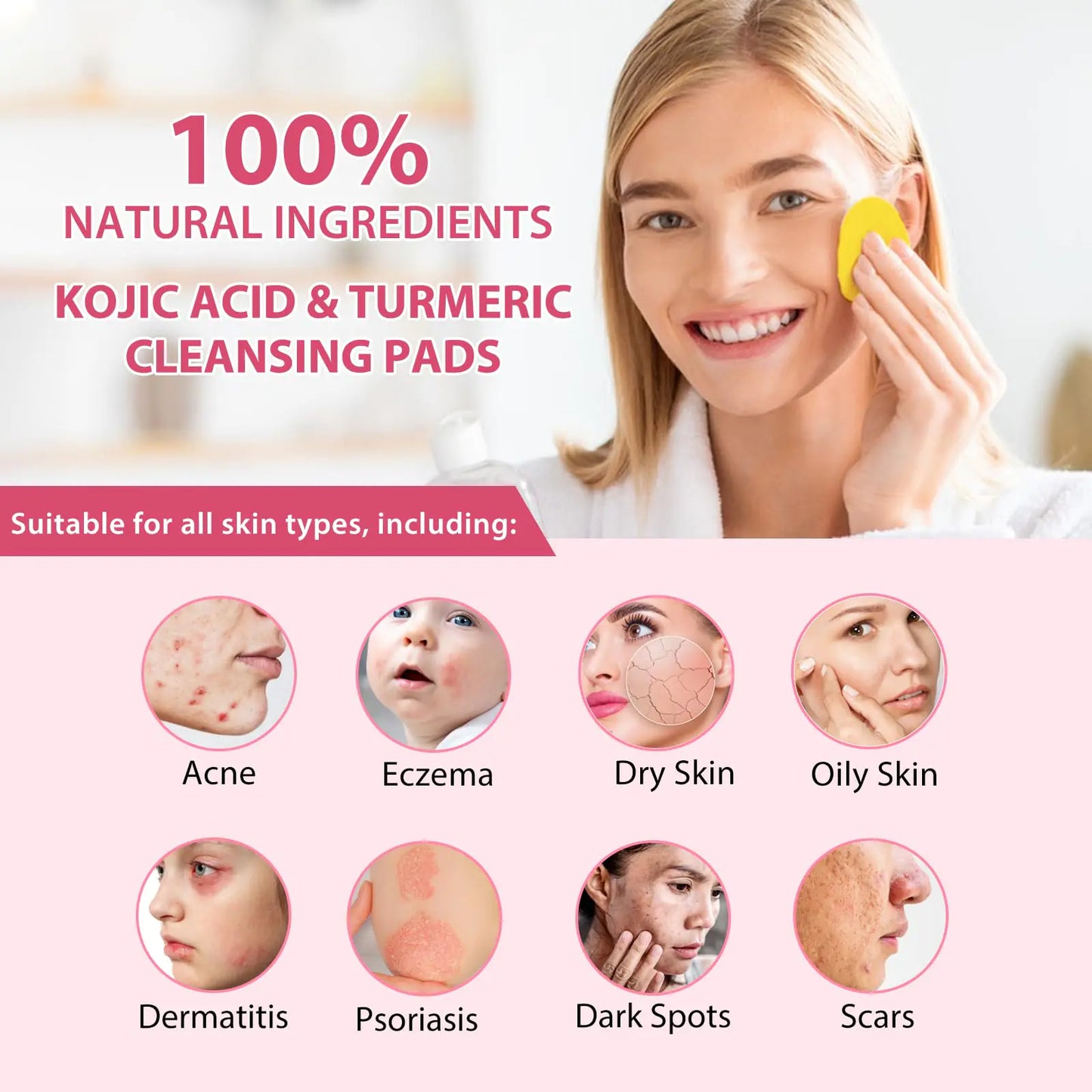 Turmeric Kojic Acid Cleansing Pads, Kojic Acid And Turmeric Cleansing Pads Helps Balance Skin Oil And Water, Remove Excess Keratin From The Body'S Skin, 40PCS 40 Count (Pack of 1)