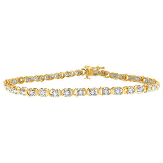 Pulsera de oro amarillo de 10 quilates con diamantes de talla redonda en forma de X (0,50 cts, color IJ, claridad I3)