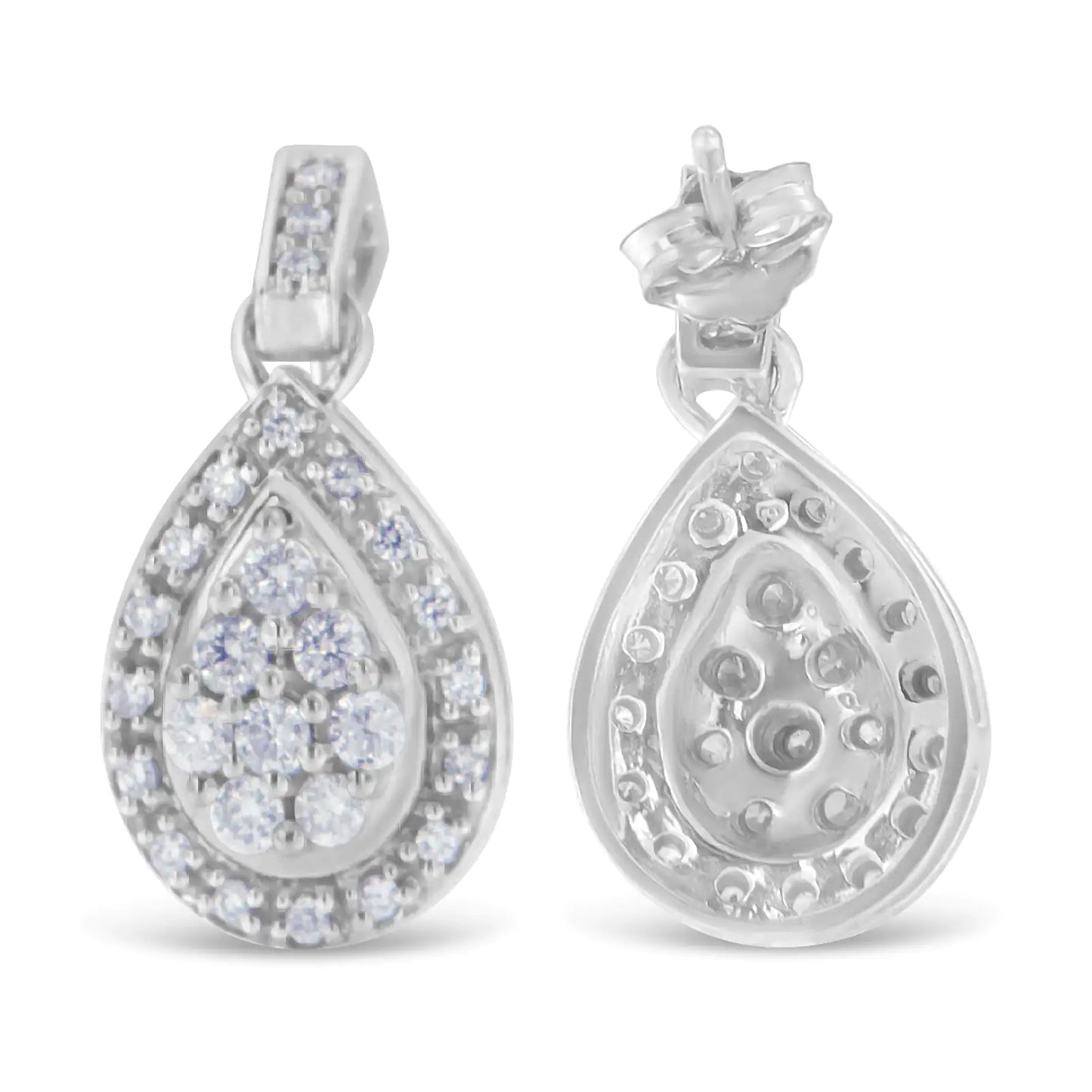 Aretes de oro blanco de 10 k con diamantes de talla redonda (0,75 cts, color HI, claridad I1-I2)