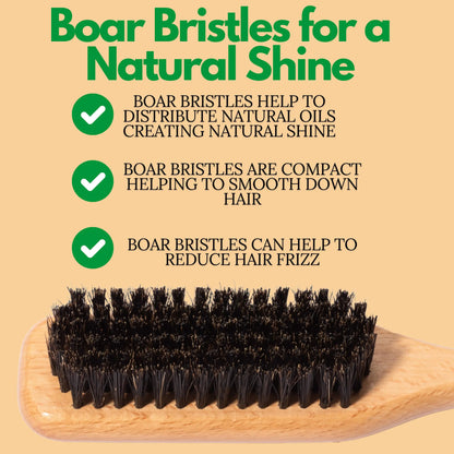 GranNaturals Boar Bristle Slick Back Hair Brush for Sleek Ponytail Bun & Smoothing Baby Hairs, Flyaways, Edge Control - Backcombing & Teasing Hairbrush with Wide Rat Tail for Sectioning & Parting