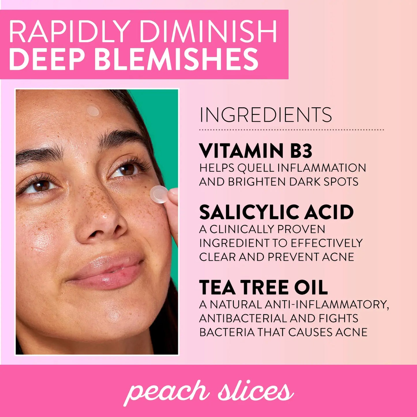 Peach Slices | Deep Blemish Microdarts | Acne Patch | Early Stage & Deep Pimples | Fast-Acting | Salicylic Acid | Tea Tree Oil | Niacinamide | Cica | Hyaluronic Acid | Spot Treatment | 9 Patches