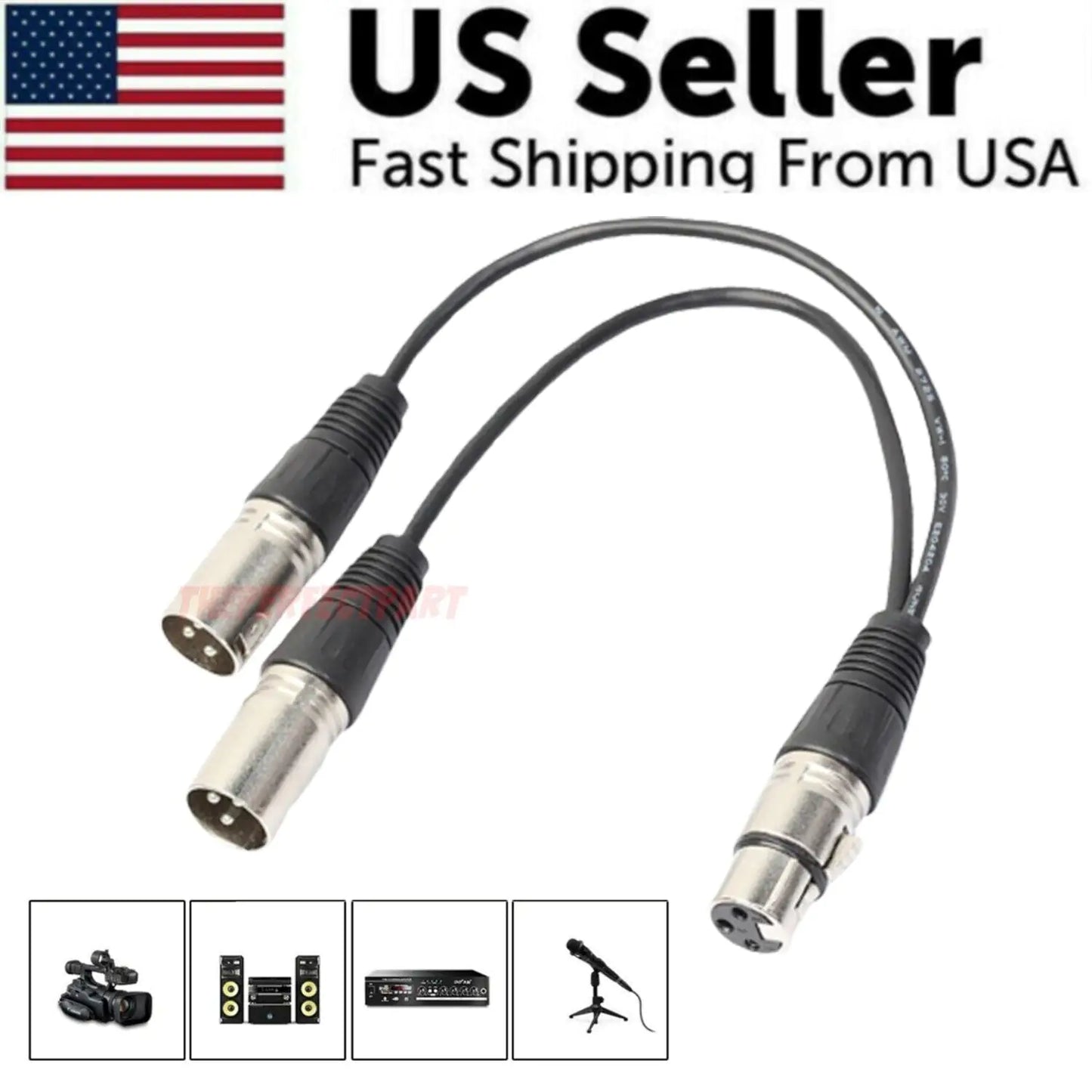 3Pin XLR Female Jack To Dual 2 Male Plug Y Splitter Cable Adapter Microphone USA