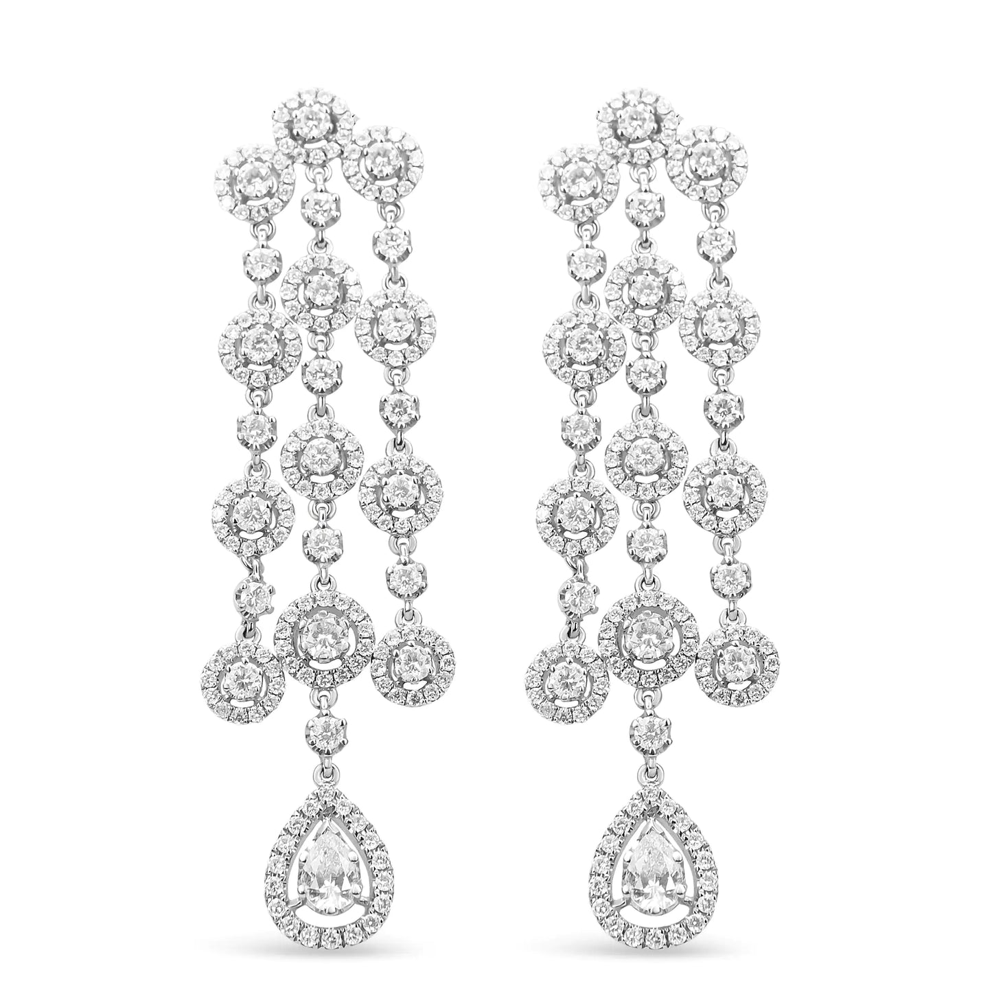 18K White Gold 4 3/4 Cttw Diamond Double Teardrop Waterfall Dangle Earrings (H-I Color, VS1-VS2 Clarity)