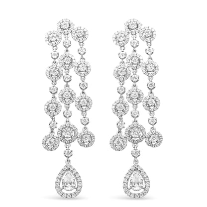 18K White Gold 4 3/4 Cttw Diamond Double Teardrop Waterfall Dangle Earrings (H-I Color, VS1-VS2 Clarity)