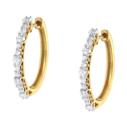 Yellow Gold Plated Sterling Silver Diamond Hoop Earrings (1 cttw, J-K Color, I2-I3 Clarity)