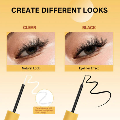 QUEWEL Lash Clusters Bond Eyelash Cluster Glue for DIY Lash Extensions, 5ML Cluster Lashes Glue Waterproof&Long Lasting, Super Strong Hold Eyelash Clusters Bond Suitable for All Day Wear (Black) Bond-Black