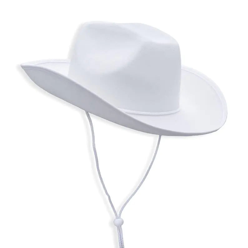 COLLECT PRESENT Plain Felt Cowboy & Cowgirl Hat for Men, Women, and Teens | Western Studded Cowboy Hat in Adult Sizes White