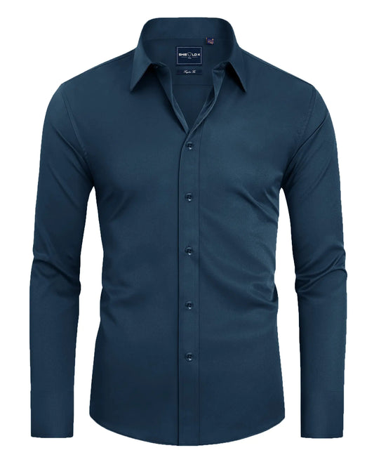 Alimens &amp; Gentle Stain Sheild Dress skjorter for menn Slim Fit menn kjole skjorter Langermet Button Down skjorte herre skjorter Slim Fit Dress skjorter for menn Medium Light Navy