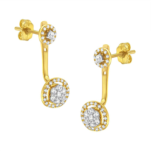 Pendientes de botón y colgantes extraíbles de plata de ley 925 bañados en oro amarillo de 14 quilates con diamantes de 5/8 quilates (color IJ, I2-I3)