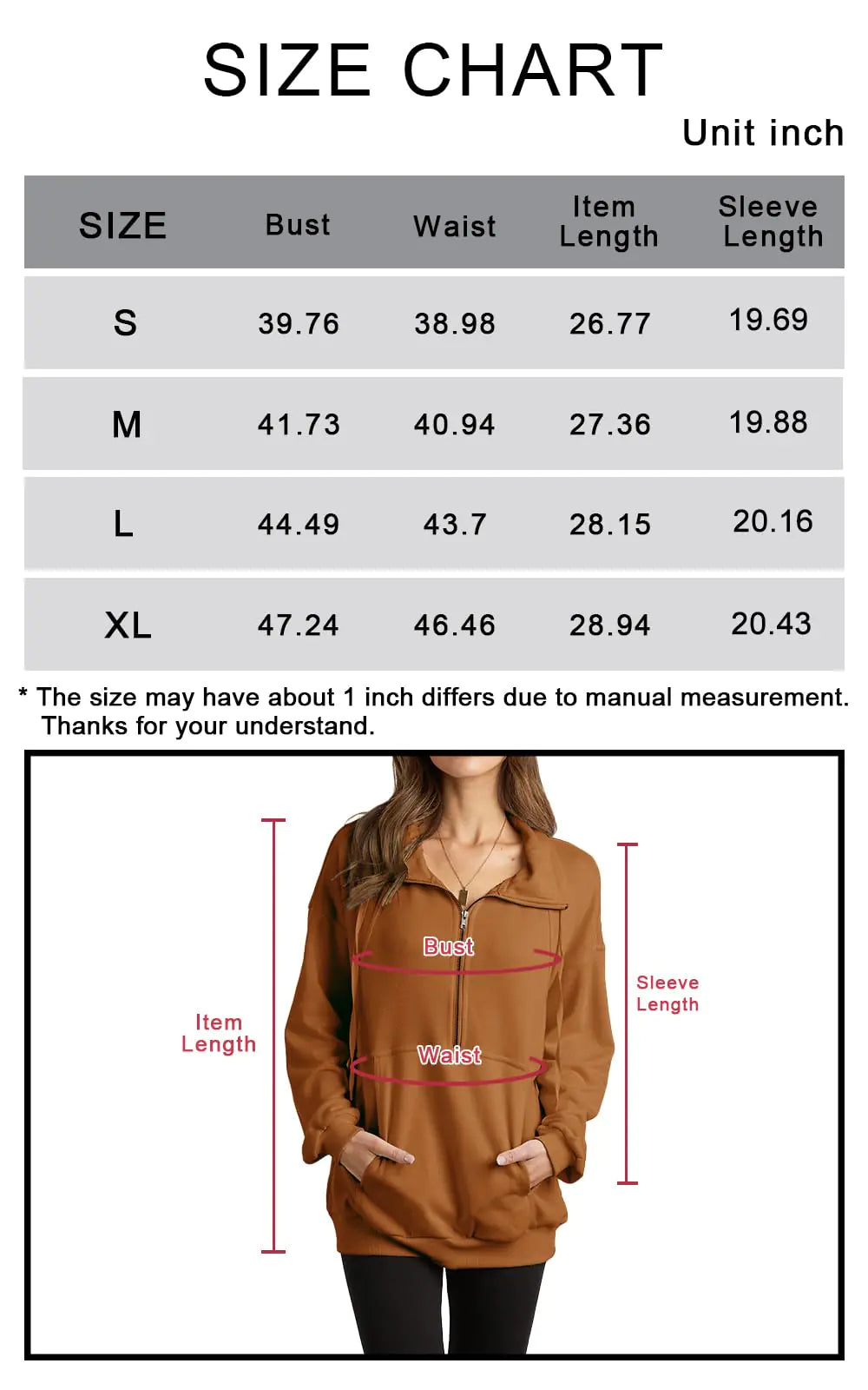 PRETTYGARDEN Women's Casual Long Sleeve Lapel Zipper Sweatshirt Drawstring Loose Pullover Tops Coffee X-Large