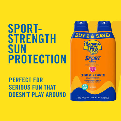 Polvo mineral Hawaiian Tropic con brocha y protector solar en aerosol FPS 30 y protector solar en aerosol ultra resistente al agua Banana Boat Sport FPS 50 (paquete doble). Polvo cosmético + protector solar en aerosol FPS 50.