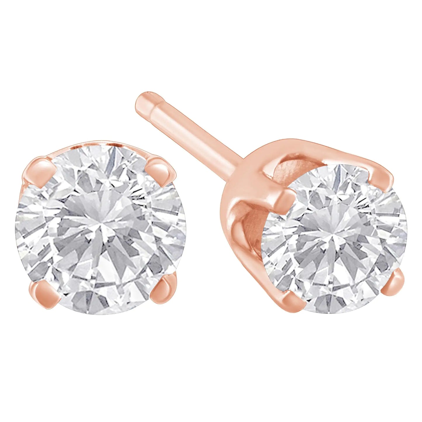 10K Rose Gold over .925 Sterling Silver 3/4 Cttw Round Brilliant-Cut Diamond Classic 4-Prong Stud Earrings (K-L Color, I2-I3 Clarity)