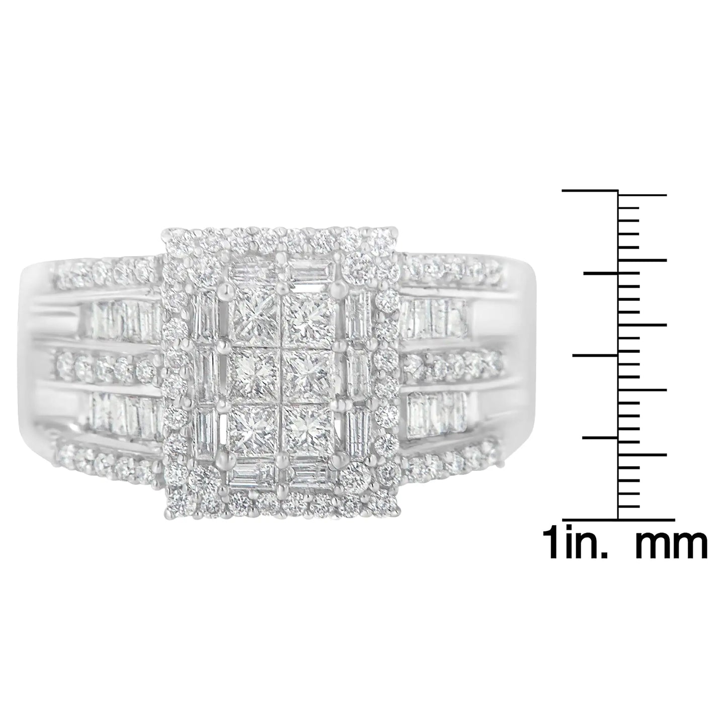 Anillo de oro blanco de 10 quilates con diamantes en racimo (1 ct, color HI, claridad I1-I2)