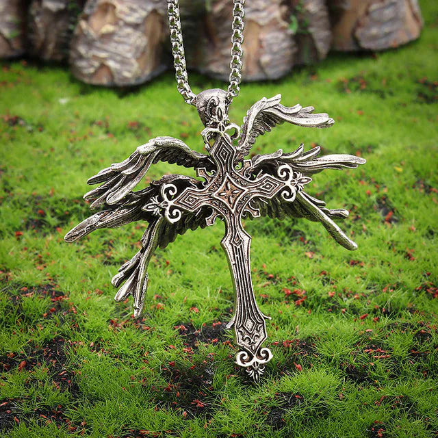 SilverWinged Cross Halskjede