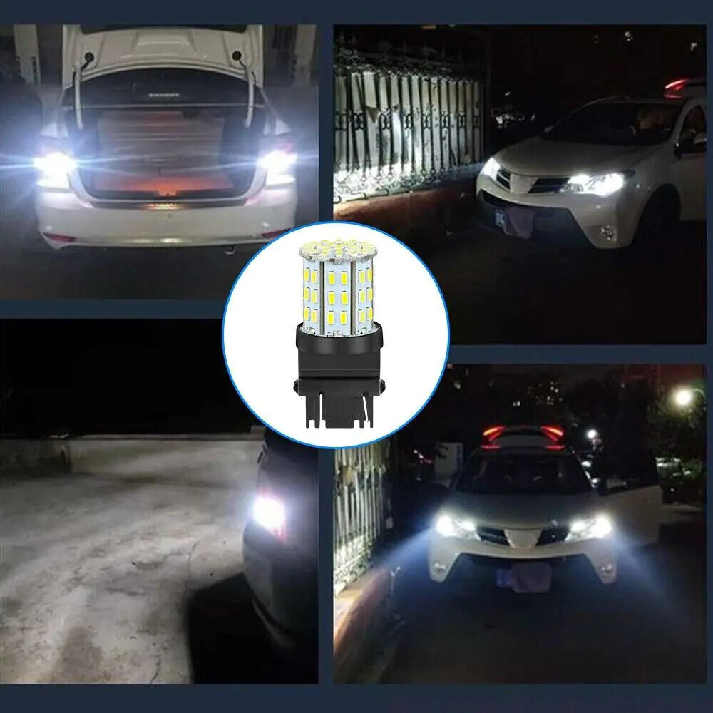 4X 3157 3156 64SMD LED 倒车尾灯制动转向信号 DRL 灯泡 6000K 白色