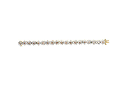 14K gult gull 8,00 Cttw Champagne Diamond Floral Cluster Halo Link-armbånd (HI Color, I1-I2 Clarity)