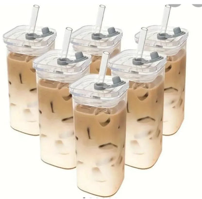 Square Transparent Coffee Cup with Lid