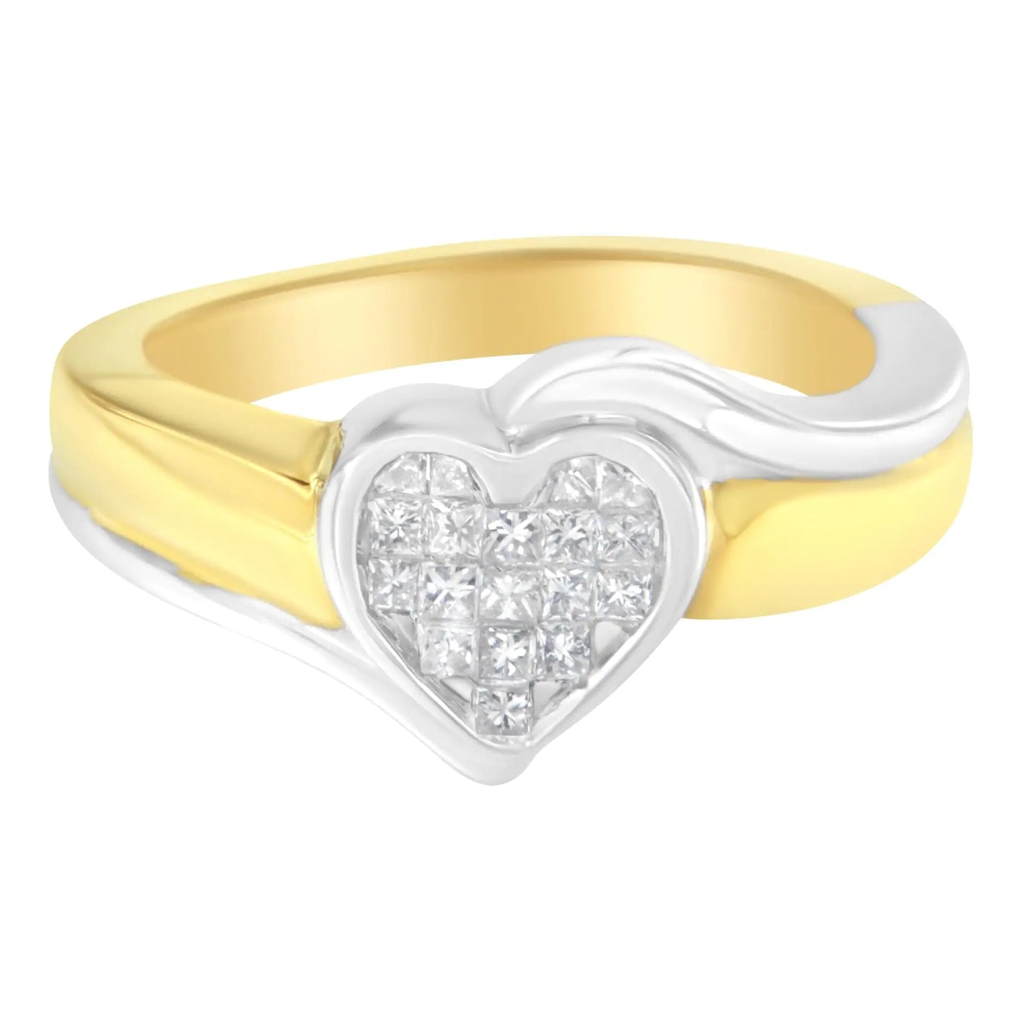 14K kahetooniline kuldne printsessilõikega teemantsõrmus Heart Promise (1/4 Cttw, HI Color, I1-I2 Clarity)