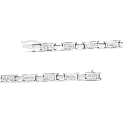 14K White Gold 2.0 Cttw Princess Cut Invisible Set Diamond Rectangular Link Bracelet (I-J Color, I1-I2 Clarity) - 7.25"