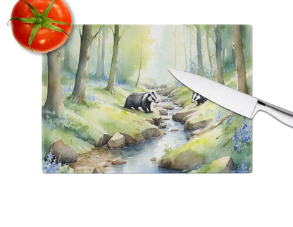 Woodland Spring Badgers Glass Cutting Board