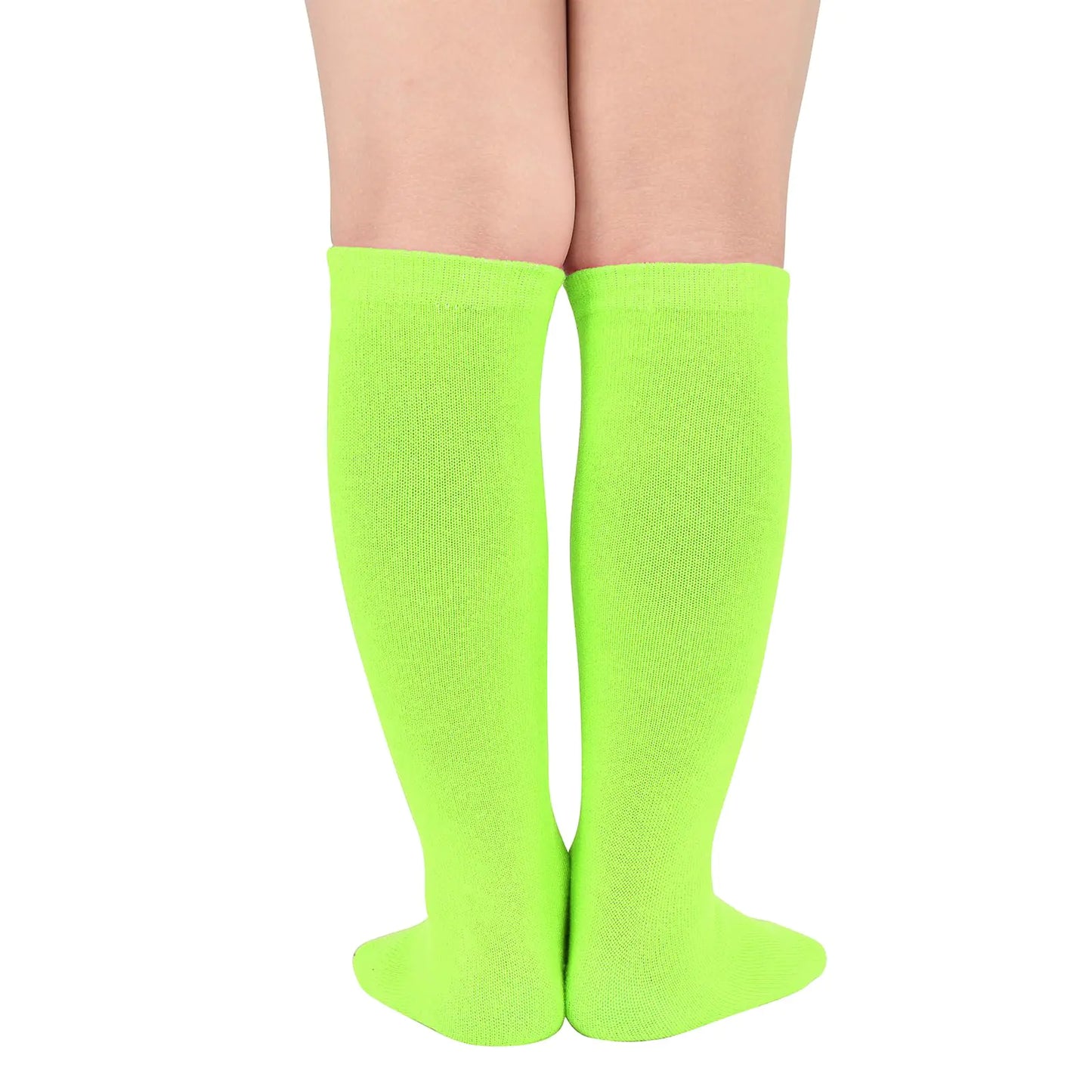 American Trends Kids Barn Atletiske Sokker Stripete Kne Høy Tube Fotballsokker Baseball Softball Sokker for Småbarn Jenter One Size 1 Pakke Solid Neon Green