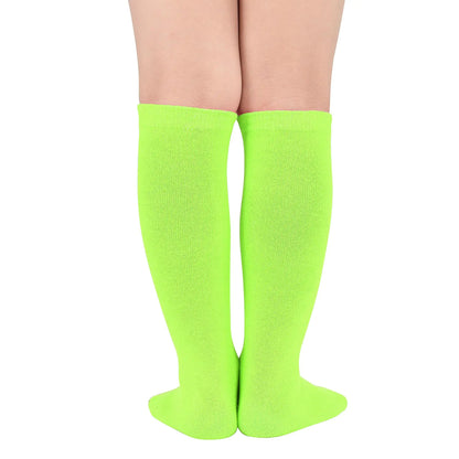 American Trends Kids Barn Atletiske Sokker Stripete Kne Høy Tube Fotballsokker Baseball Softball Sokker for Småbarn Jenter One Size 1 Pakke Solid Neon Green