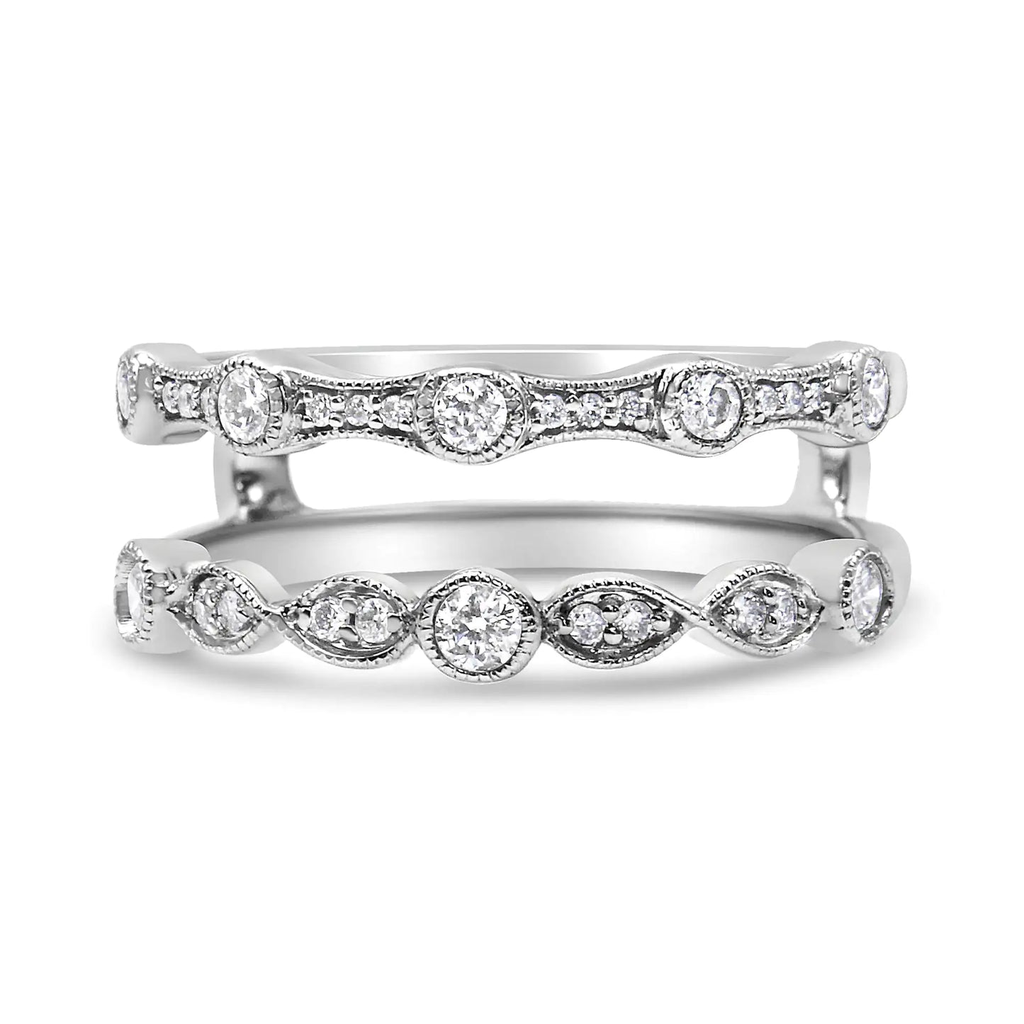 14K White Gold 1/3 Cttw Diamond Parallel Split Shank Wrap Ring Guard Enhancer (I-J Color, I2-I3 Clarity)