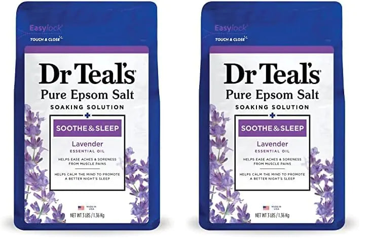 Dr Teal's Epsom Salt Soaking Solution, beroliger og sover, lavendel, 3lbs (emballasjen kan variere) (pakke med 2) 48 unse (pakke med 2)