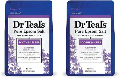 Dr Teal's Epsom Salt Soaking Solution, beroliger og sover, lavendel, 3lbs (emballasjen kan variere) (pakke med 2) 48 unse (pakke med 2)