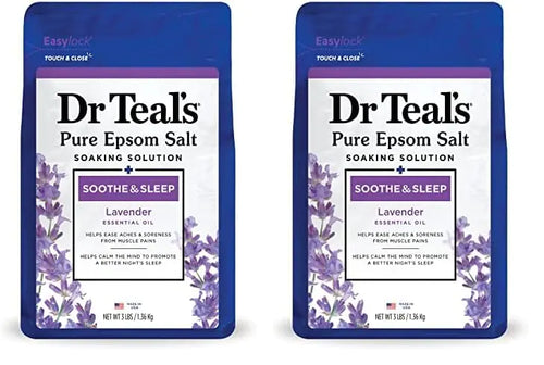 Dr Teal's Epsom Salt Soaking Solution, beroliger og sover, lavendel, 3lbs (emballasjen kan variere) (pakke med 2) 48 unse (pakke med 2)