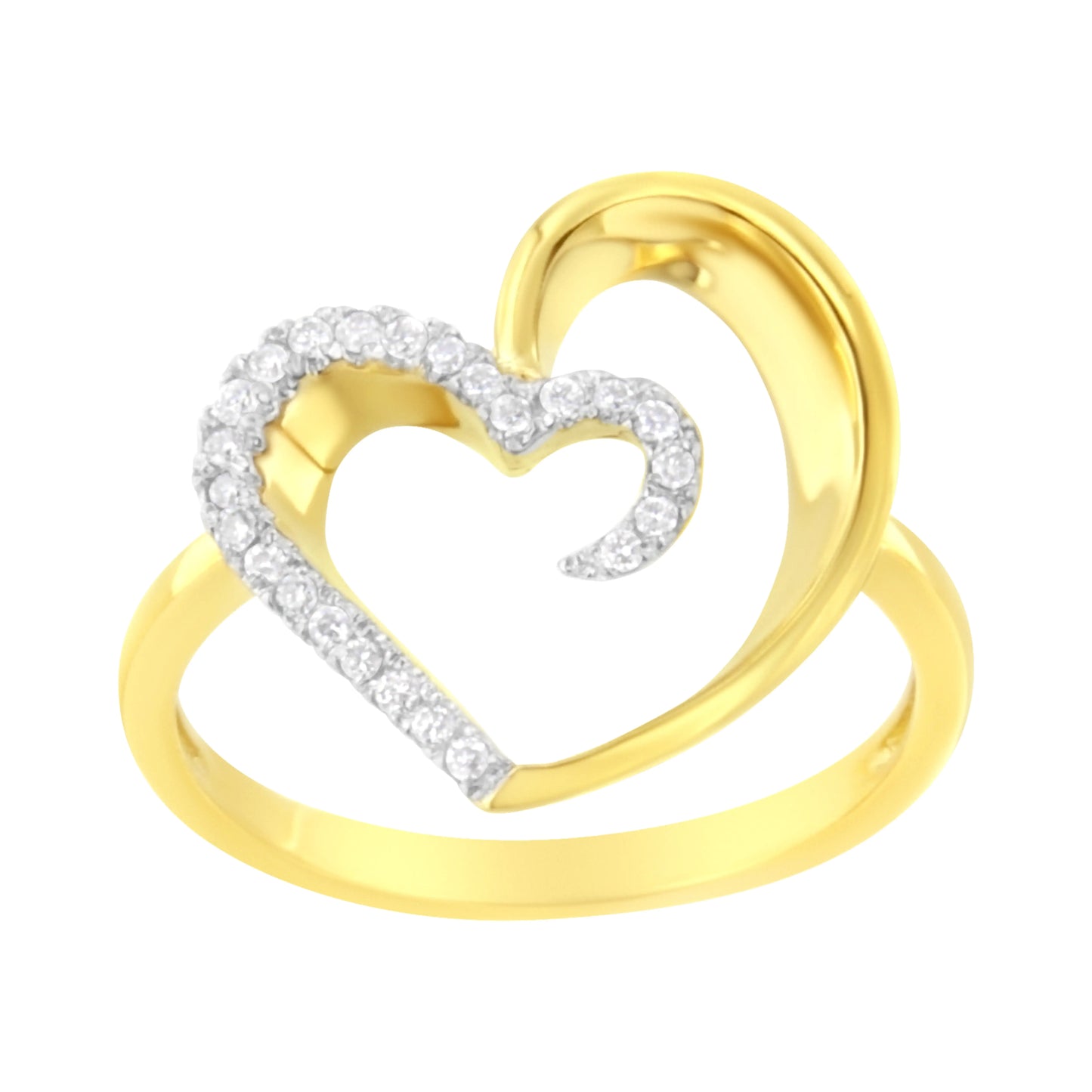 Anillo de oro amarillo de 10 quilates con diamantes de 1/10 ct en forma de corazón (KL, I1-I2)