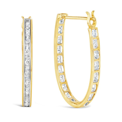 Aros en forma de U con diamantes de talla baguette y redondos de 1,00 ct en oro amarillo de 10 quilates (color HI, claridad SI2-I1)