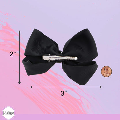 3 Inch Grosgrain Bow for Little Girls- Set of 2 (Black) Black