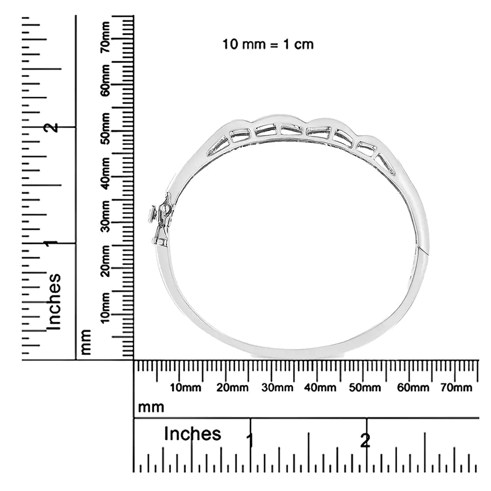 14K 白金 3 1/3 克拉隐形镶嵌公主方形切割钻石波浪手镯（HI 颜色，SI1-SI2 净度）- 尺寸 7 英寸