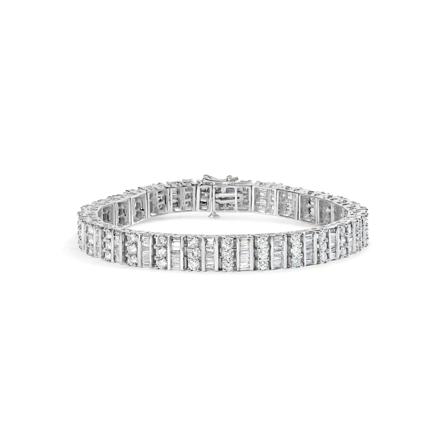 14K White Gold 6.00 Cttw Alternating Round and Baguette Diamond Tennis Bracelet (H-I Color, I1-I2 Clarity) - 7" Inches