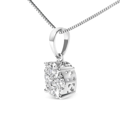 14k White Gold 1/2 Cttw Lab Grown Diamond Floral Cluster Pendant 18" Necklace (G-H Color, VS1-VS2 Clarity)