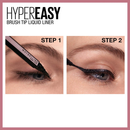 Maybelline Hyper Easy Liquid Pen No-Skip Eyeliner, Satin Finish, Waterproof Formula, Pitch Black, 0.018 Fl Oz 0.02 Fl Oz (Pack of 1)