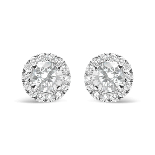 14K White Gold Lab Grown Diamond Solitaire Stud Earrings with Halo (2.00 Cttw, F-G Color, VS2-SI1 Clarity